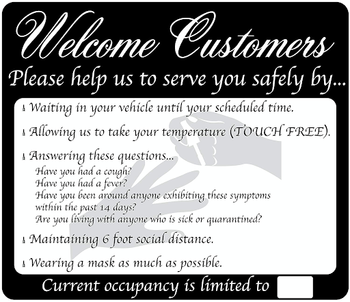 Welcome sign for nail salon with COVID rules