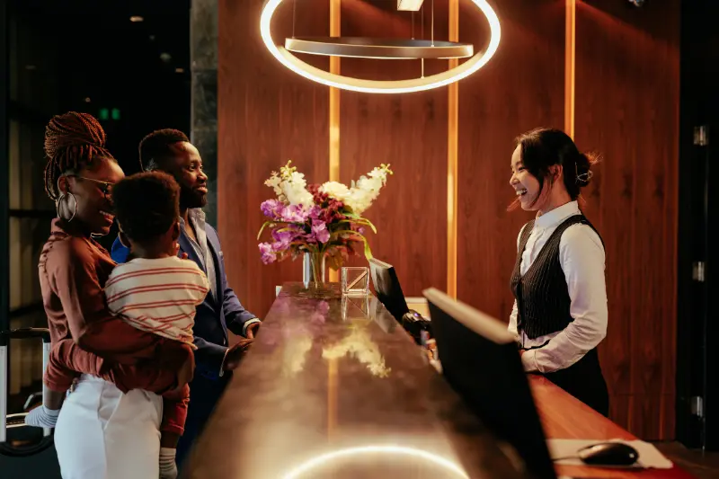 front desk staff at hotel